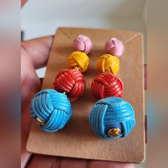 NWOT Colorful Woven Wrapped Dangling Ball Drop Earrings - Picture 6 of 9
